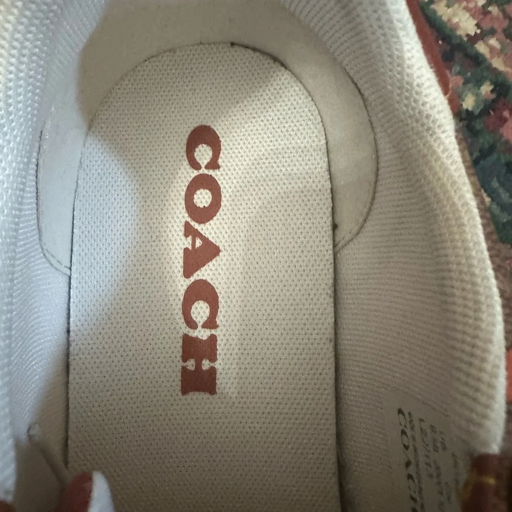 Coach women’s 9.5 B lowline Coated Canva Tan/Rust shoes sneakers floral with box - Picture 9 of 15